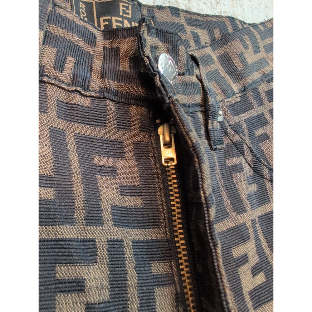 Fendi Women's Pants Logo Brown Luxury All Over Print Italy Tapered Size 26 - Picture 11 of 14